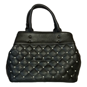 Sondra Roberts Black Quilted Faux Leather Tote with Stud Accents